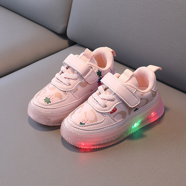 Pantofi luminosi pentru bebelusi din piele ecologica cu sireturi si autocolante