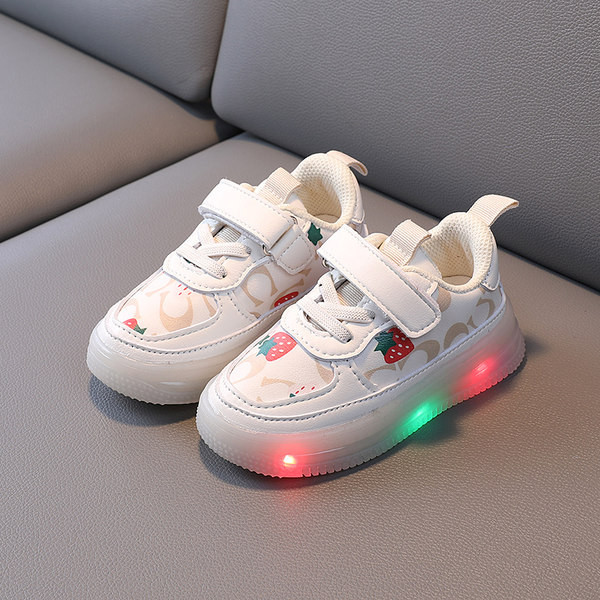 Pantofi luminosi pentru bebelusi din piele ecologica cu sireturi si autocolante