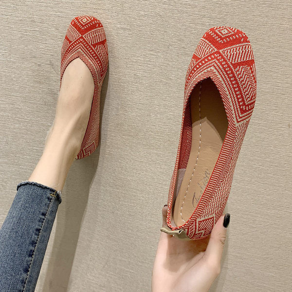 Pantofi casual de dama in rosu si negru cu talpa plata