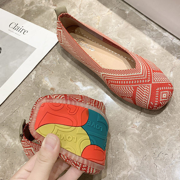 Pantofi casual de dama in rosu si negru cu talpa plata