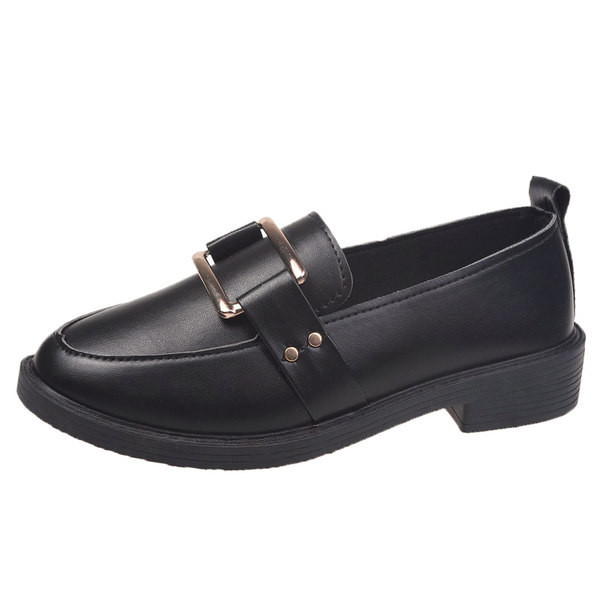 Pantofi moderni de dama din imitatie de piele cu element metalic in negru