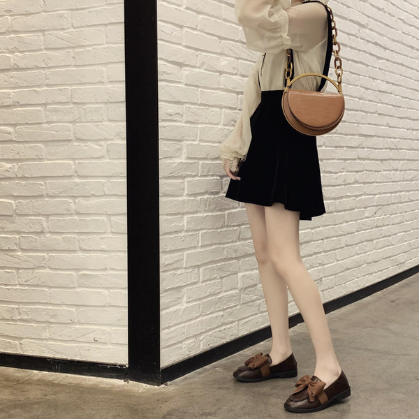 Pantofi casual dama din piele cu panglica