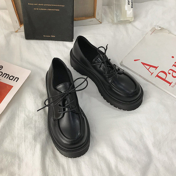 Pantofi casual dama din piele ecologica cu sireturi de culoare neagra