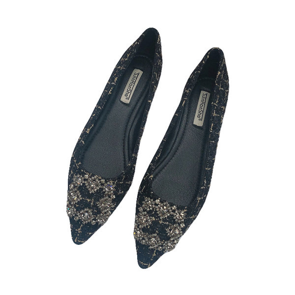 Tekstila smailas kurpes ar metāla sprādzi un akmeņiem