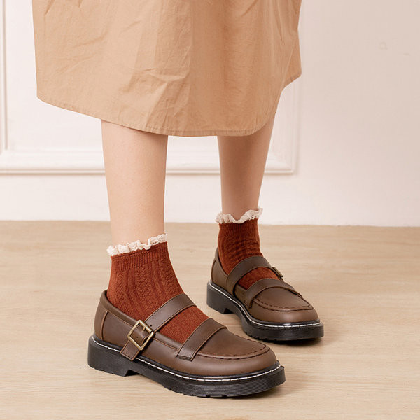 Pantofi casual dama din piele cu catarama