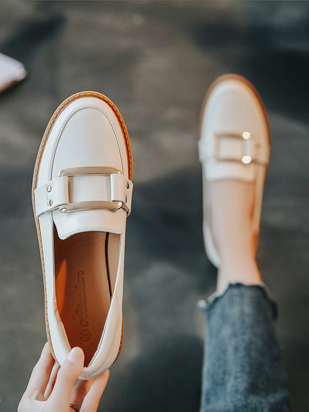 Mocasini casual de dama cu talpa plata si catarama metalica