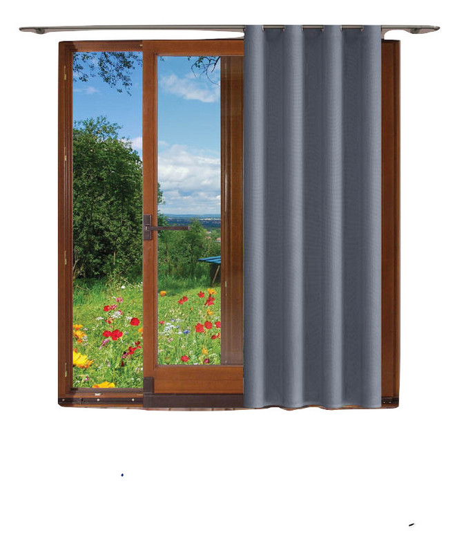 Дълго Перде с халки Amber 233, 150x250 cm, 100% Полиестер, Сив