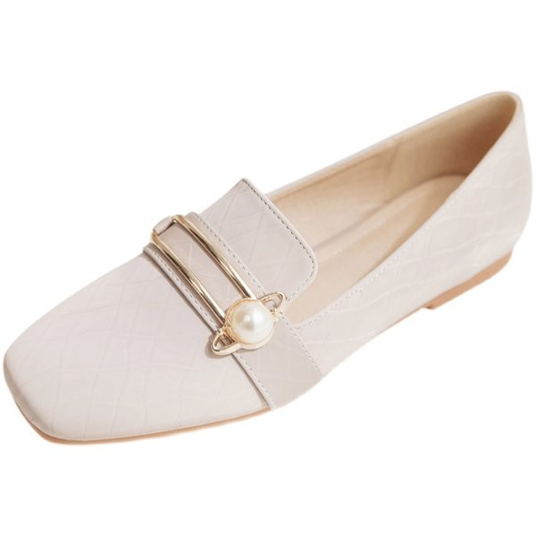 Pantofi de dama din piele cu talpa plata si perle