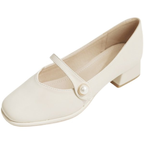 Modernas sieviešu ādas apavi ar 3,5 cm papēdi un pērļu siksniņu