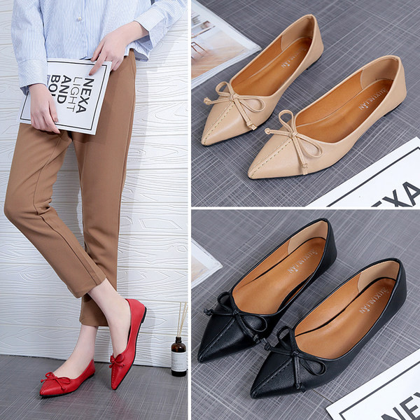 Moderns ādas apavu smails modelis ar lentīti