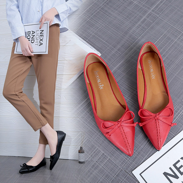 Moderns ādas apavu smails modelis ar lentīti