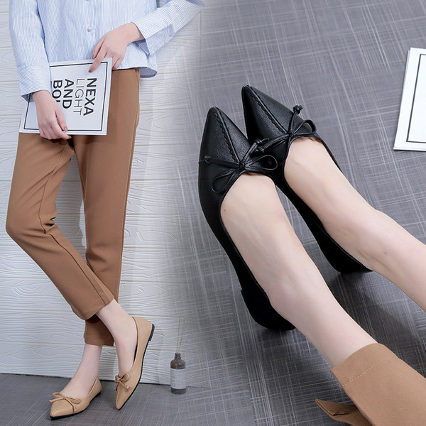 Moderns ādas apavu smails modelis ar lentīti