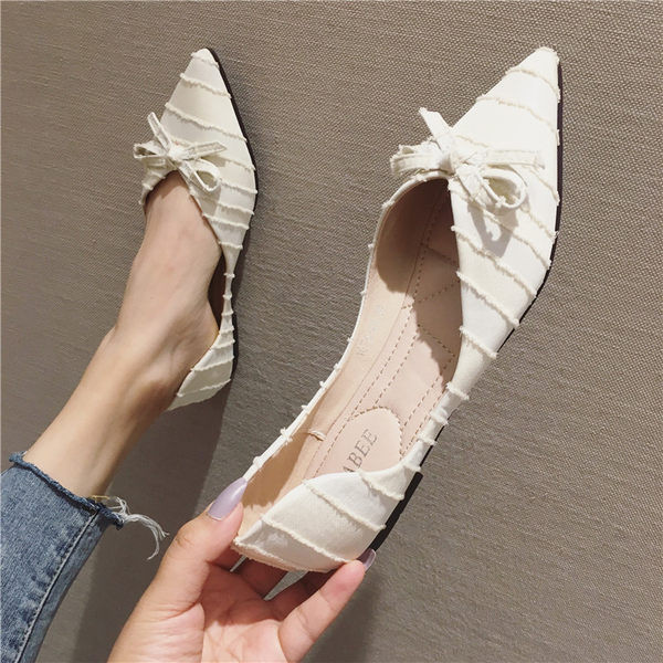 Pantofi casual dama cu model ascutit panglica in trei culori