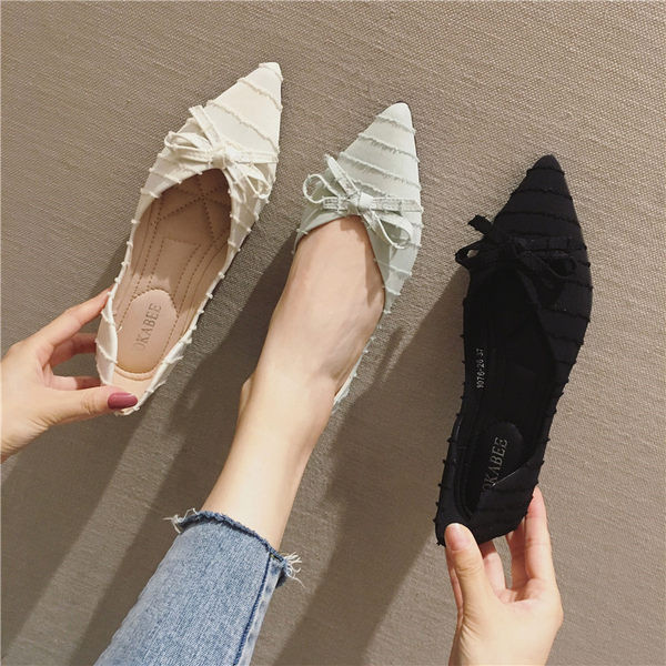 Pantofi casual dama cu model ascutit panglica in trei culori