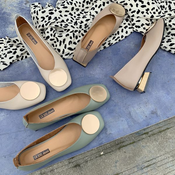 Pantofi casual dama din piele cu element metalic