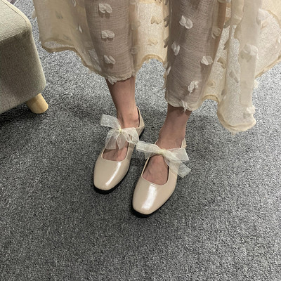 Pantofi casual dama cu talpa plate si panglica din tul