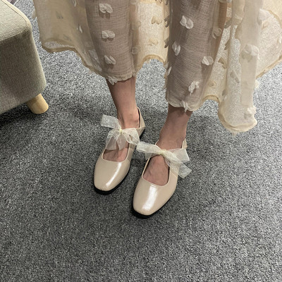 Pantofi casual dama cu talpa plate si panglica din tul