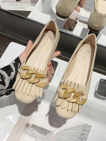 Модерни дамски обувки с ресни от еко велур