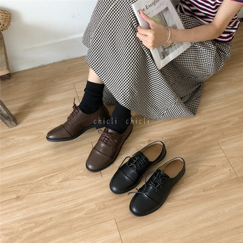 Ежедневни дамски кожени обувки с връзки-ретро стил