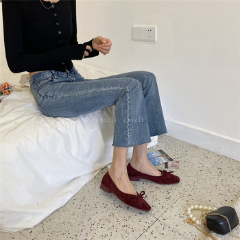 Модерни дамски обувки с панделка - еко велур