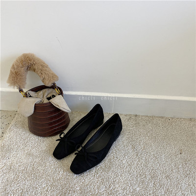 Pantofi moderni de dama cu panglica - piele intoarsa ecologica