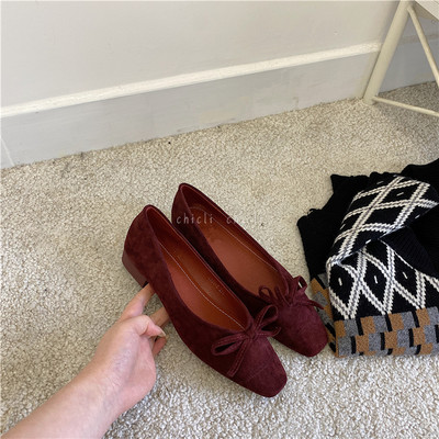 Pantofi moderni de dama cu panglica - piele intoarsa ecologica