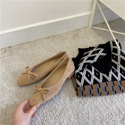 Pantofi moderni de dama cu panglica - piele intoarsa ecologica