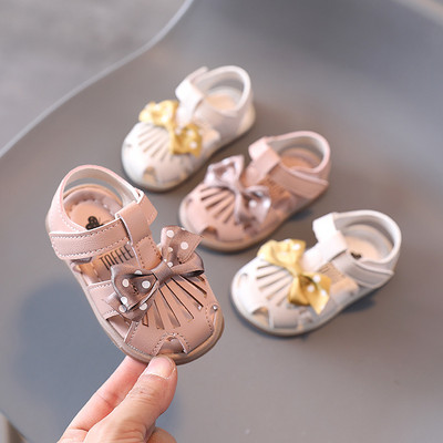 Модерни бебешки сандали от изкуствена кожа с панделка за момичета