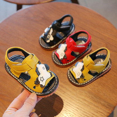 Бебешки кожени сандали с 3D елемент и лепенка