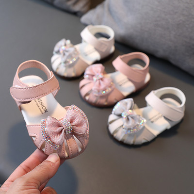 Летни бебешки сандали с декорация панделка - еко кожа