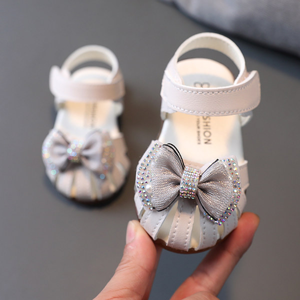 Sandale de vară pentru bebeluși cu decor panglică - piele ecologică