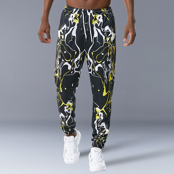 Modernas vīriešu sporta bikses ar rakstu un saitēm