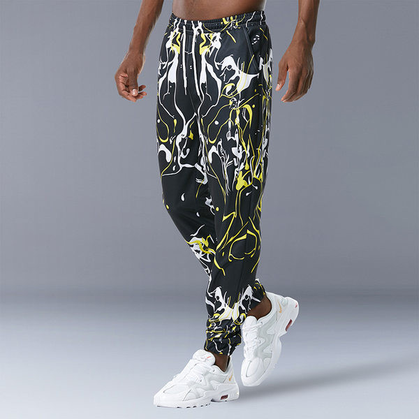 Modernas vīriešu sporta bikses ar rakstu un saitēm