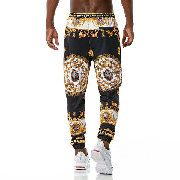 Aktuālais vīriešu sporta bikšu garais modelis ar rakstu un saitēm