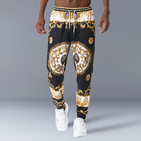 Aktuālais vīriešu sporta bikšu garais modelis ar rakstu un saitēm