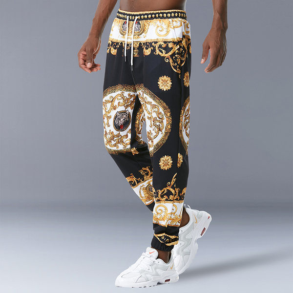 Aktuālais vīriešu sporta bikšu garais modelis ar rakstu un saitēm