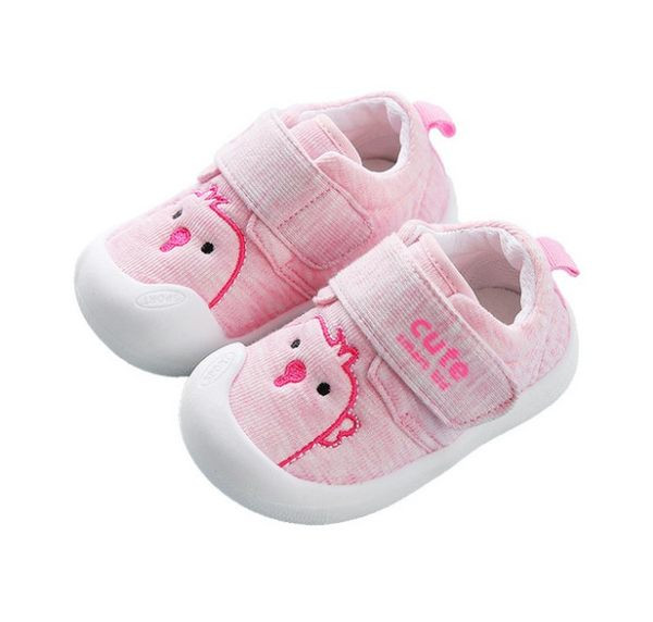 Adidași pentru bebeluși din material textil cu talpă de cauciuc și broderie colorată