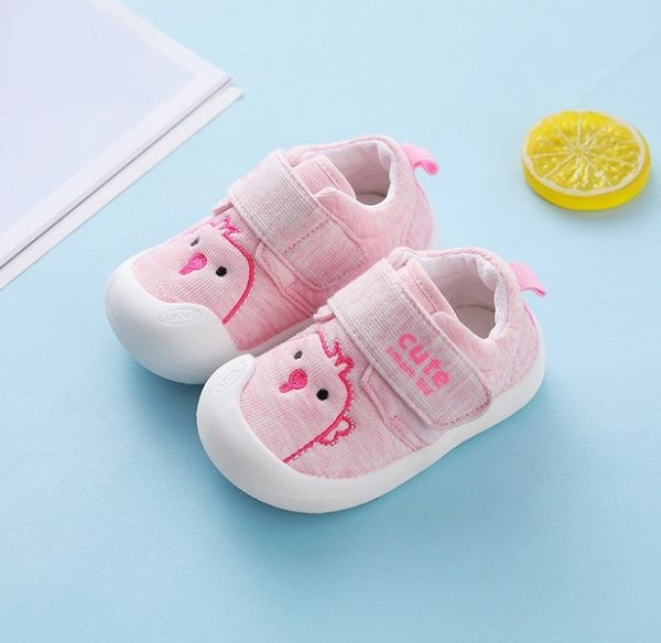 Adidași pentru bebeluși din material textil cu talpă de cauciuc și broderie colorată