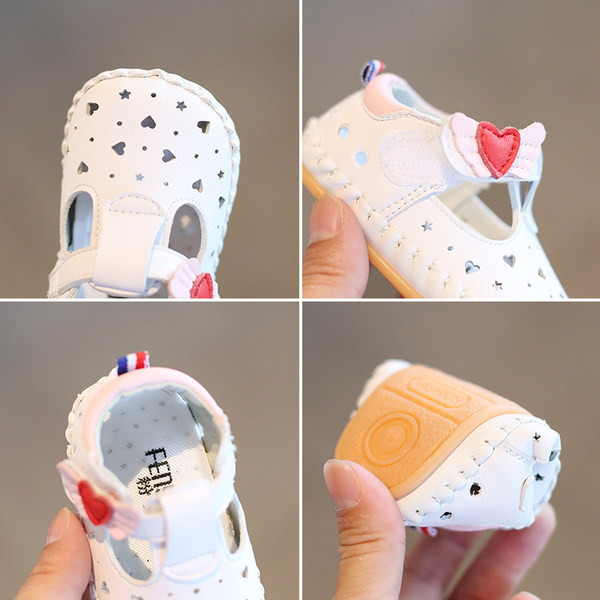 Бебешки кожени обувки с лепенки и апликация в бял цвят 