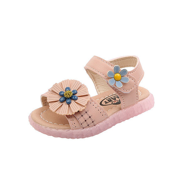 Modernas bērnu sandales no eko ādas ar 3D ziedu elementu