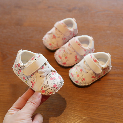 Бебешки ежедневни обувки с лепенки и връзки с равна подметка 