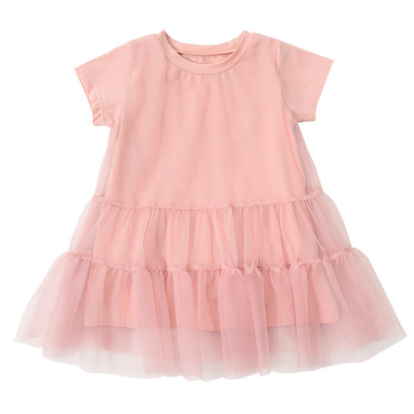 Παιδικό μοντέρνο φόρεμα με κοντά μανίκια και τούλι