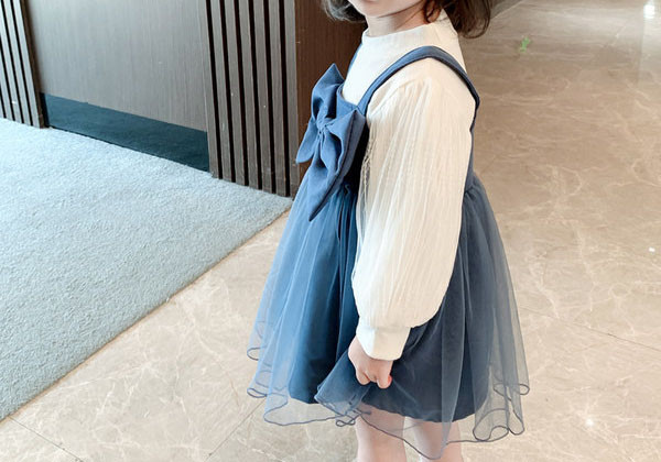 Rochie pentru copii model nou cu tul si panglica in doua culori