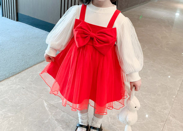 Rochie pentru copii model nou cu tul si panglica in doua culori