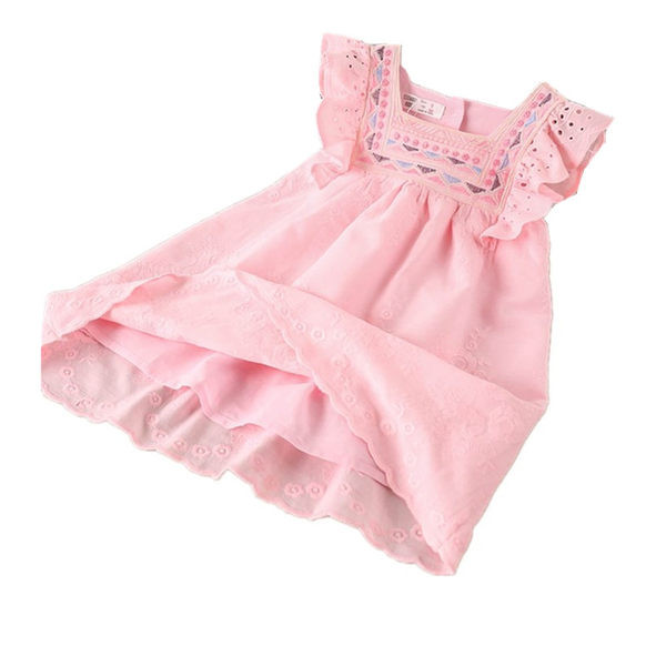 Καλοκαιρινό φόρεμα για κορίτσια με βολάν και κεντήματα