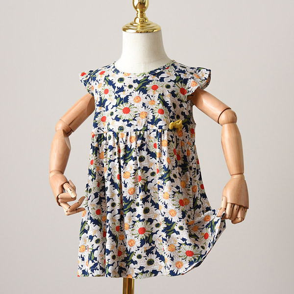 Krāsaina bērnu kleita ar lokām un apaļu kakla izgriezumu