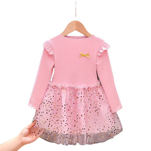 Ежедневна детска рокля с тюл и дълъг ръкав-два модела