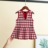 Rochie pentru copii in carouri pentru fete cu decolteu rotund