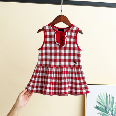 Rochie pentru copii in carouri pentru fete cu decolteu rotund