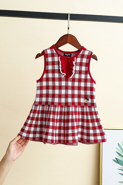 Rochie pentru copii in carouri pentru fete cu decolteu rotund